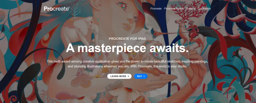 Pantalla de la página oficial de Procreate app para diseñadores e ilustradores